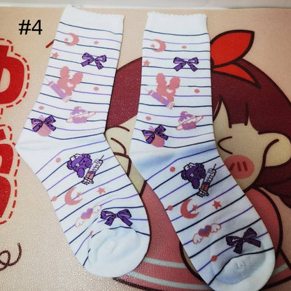 Süße Lolita Cake Erdbeer-Wadensocken mit Schleifenmuster