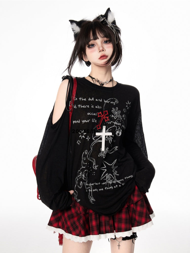 Red and Black Plaid Tiered Skirt