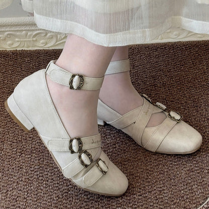 Schuhe - Zehenbereich Crisscross Elegantes Klassisches Design Quadratisch PU Beige Lolita