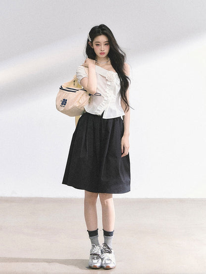Skirt Length Knee Black/Navy Blue A-line