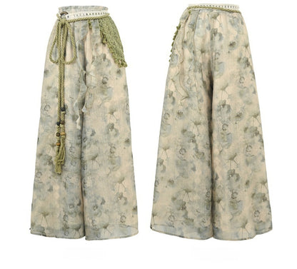 Mori Kei Green Tie with Regular/Short Knitted Accessory Detachable Version Dye Wide-Leg Pants