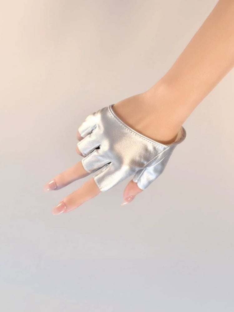 Cyberpunk Silver Futuristic Half Finger Gloves