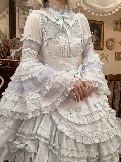 Dress Bust Hem Ruffle Sweet Accents Bow Lolita Layered with Blue Under