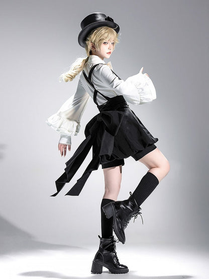 Waist Train Big with Bow Ouji Overall Black High Lolita Shorts