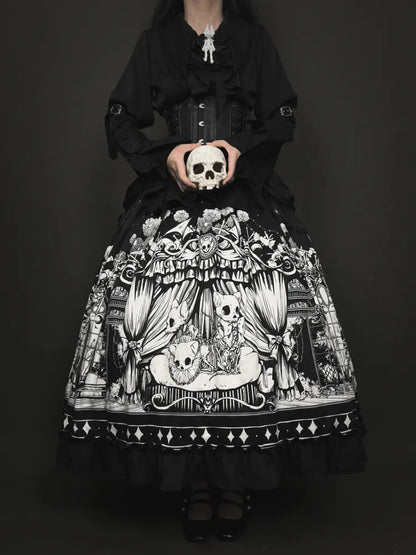 Sleeves Dark Belt Available Black Corset Gothic Plus Set Long - Full Lolita Skirt Sizes Shirt +