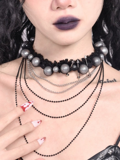 Black Dark Gothic Stud Beaded Pendants Choker