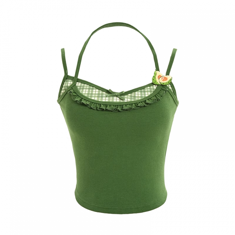 Two-pieces Cami Top with Padded Cups Faux Yellow/Green/Red