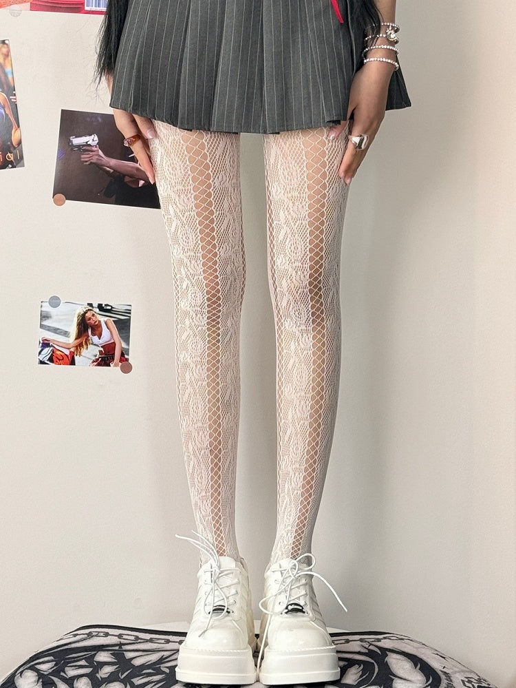 Tights Cut-out Rosette Black/White/Brown/Purple Y2K Design Pattern