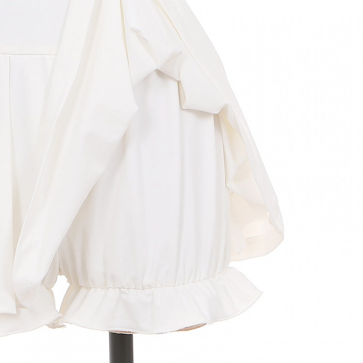Ensemble haut col Claudine brodé bleu et jupe plissée blanche