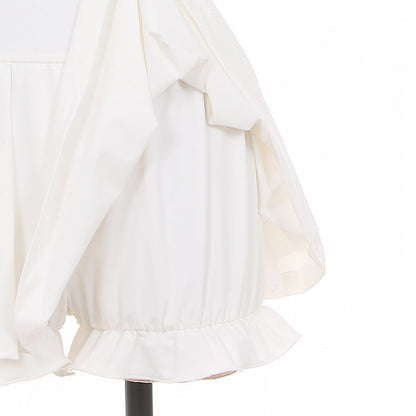 Ensemble haut col Claudine brodé bleu et jupe plissée blanche