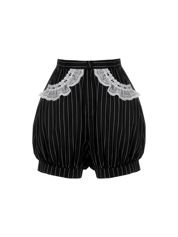 Black Striped Pattern Ouji Lolita Shorts