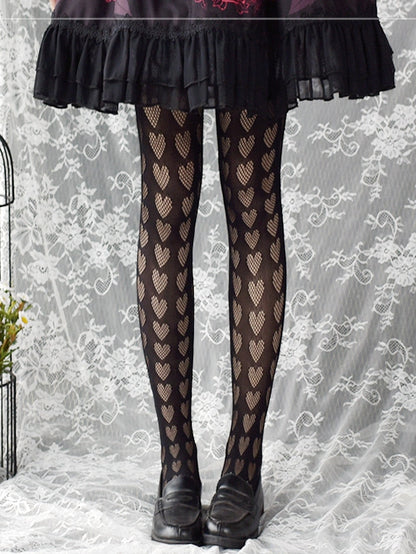 Black / White Heart Pattern Tights