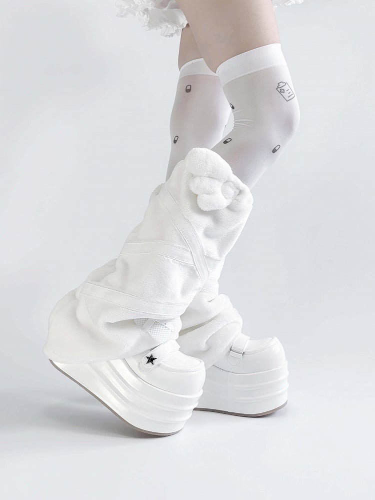 Kei Applique Angel Jirai Kawaii White Yami Flannel Leg Warmers Wings Design Cross