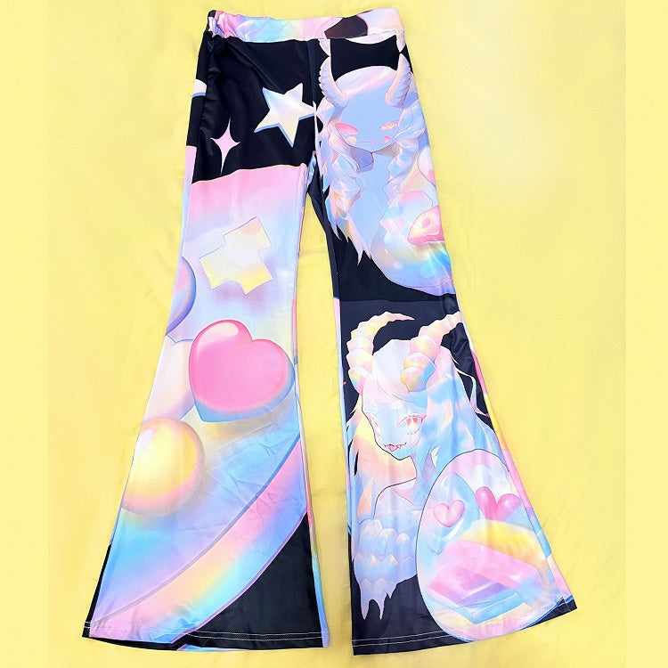 Fashion Colorful Gyaru Flared Cartoon Pattern Pants