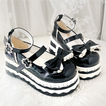 Lolita Cute Black Bowknot Cake Buckle Straps Platform Shoes