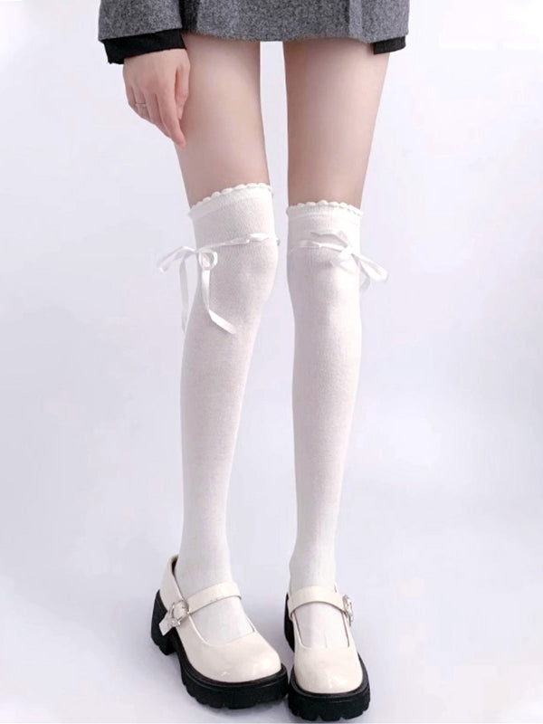 Black / White / Gray / Brown Sweet Self-tie Bowknot JK Stockings