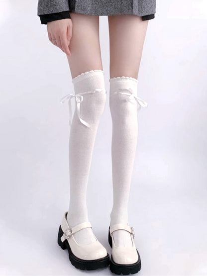 Black / White / Gray / Brown Sweet Self-tie Bowknot JK Stockings