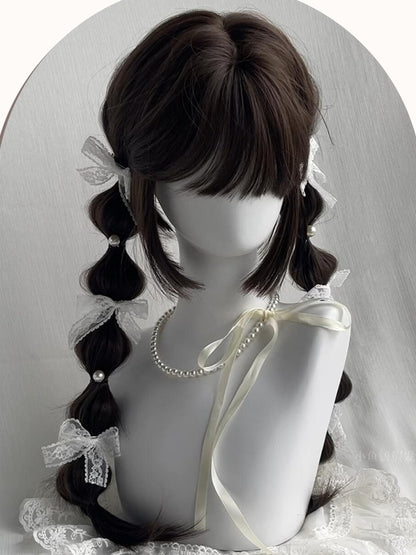 Brown/Black Long Straight Hime Cut Synthetic Wig With Bangs