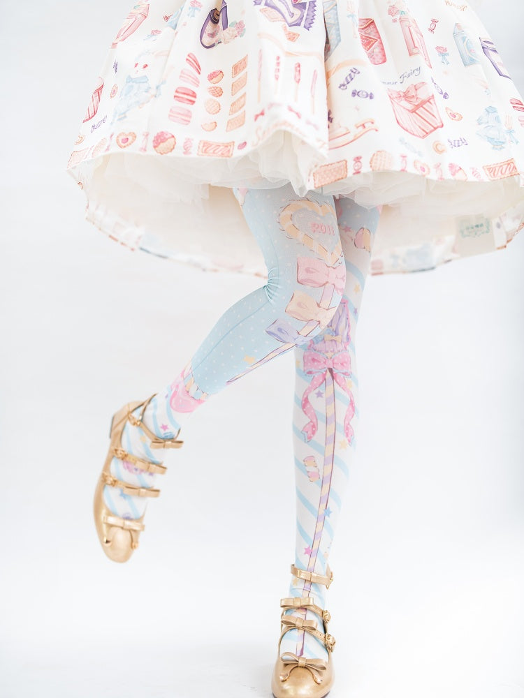 Candy Scepters Print Velvet Over Knee Stockings