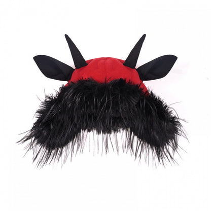 Black Antelope Horns and Ears Red Devil Fluffy Hat