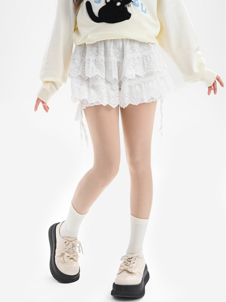 White Lace Tiered Mini Skirt