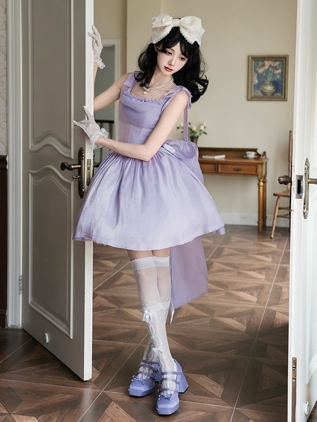 Boned Purple Dress Lolita Jumper Skirt Shimmering Fabric Waist Basque