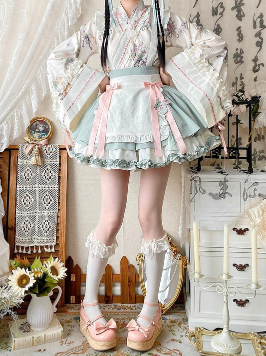 Light Neckline Green Lolita Han Medicine Crossover Herbal + Top Skirt Set
