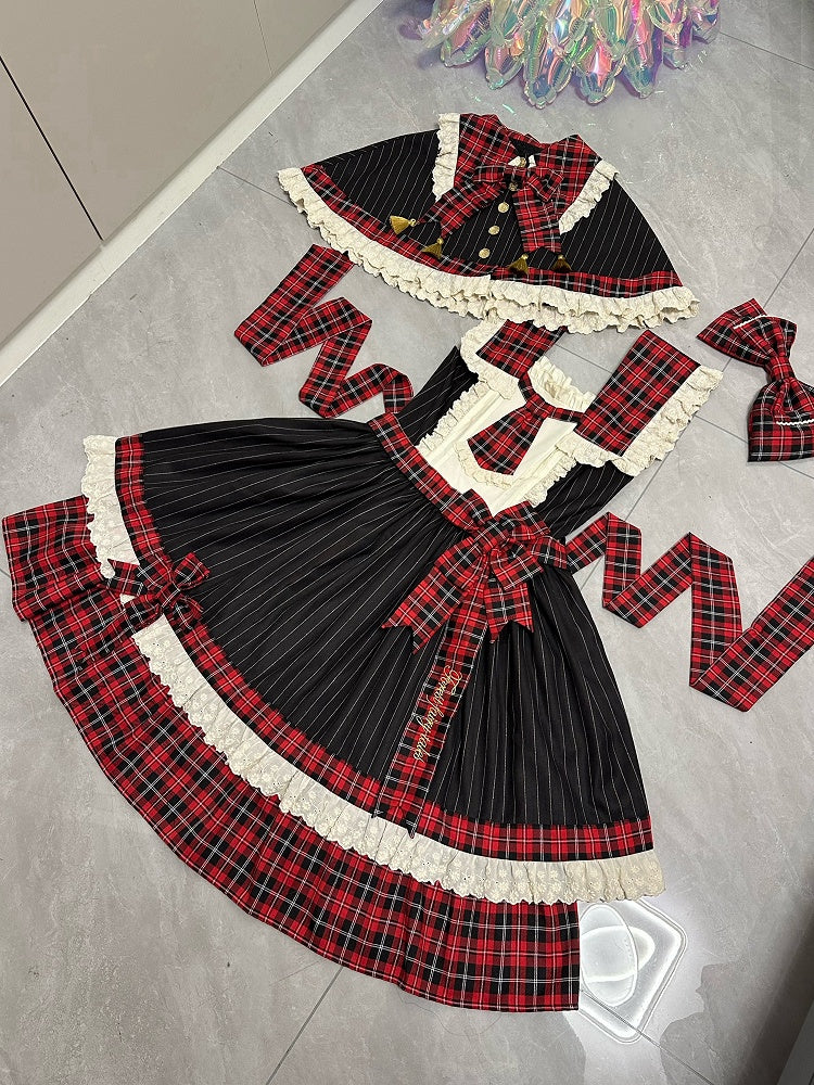 Black Stripes and Red Plaid Pattern Cape
