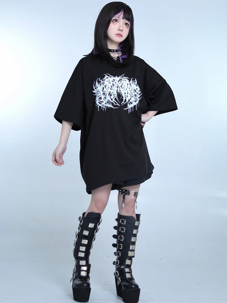 Jirai Top Oversized Round Neck Kei Black