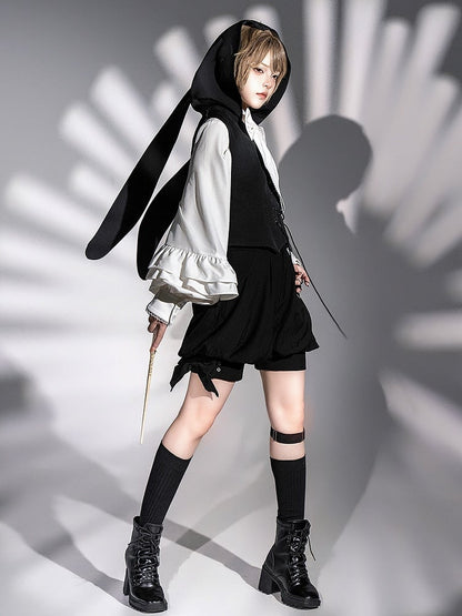 Ouji Black Ears Oversized Waistcoat Lolita Hooded Bunny