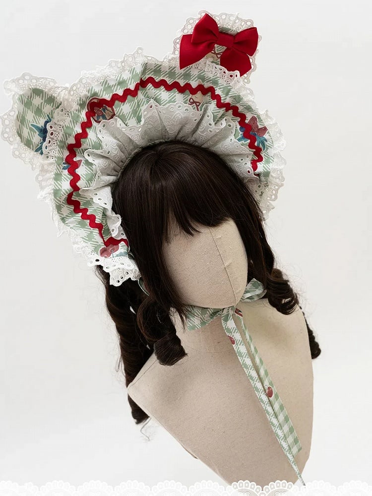Pattern Bonnet Gingham Black Green Pink Red Ears / Bunny