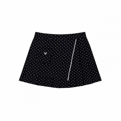 Dot Thigh-Length Skirt Black Polka