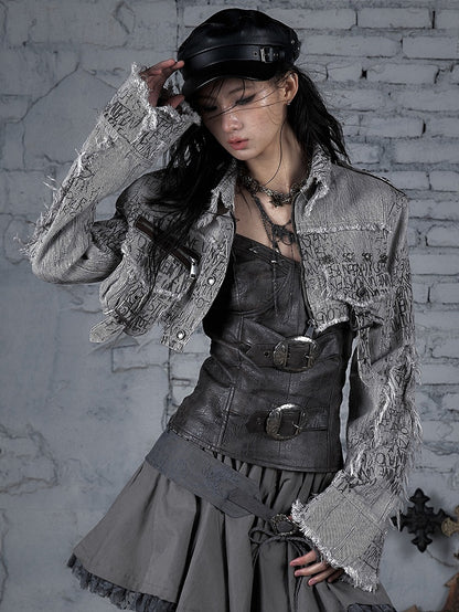 Wasteland Jacket Stripes Skeleton Brown Cropped Decorated Buckle And Pattern Punk
