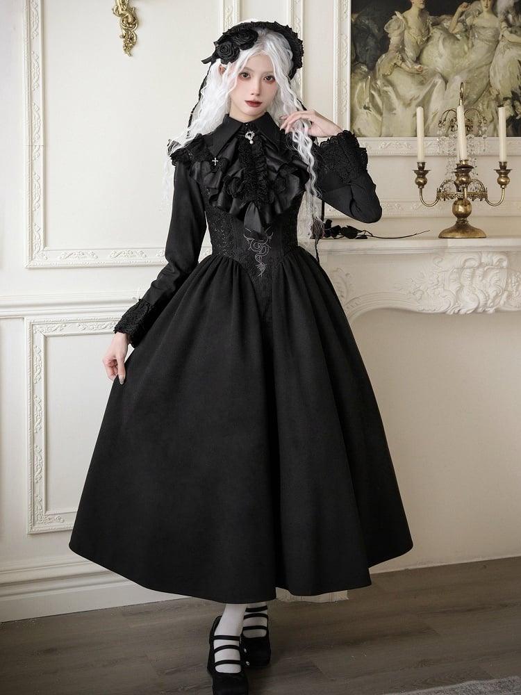 Black Under Bust Gothic Cross and Snake Waist Lolita Dress