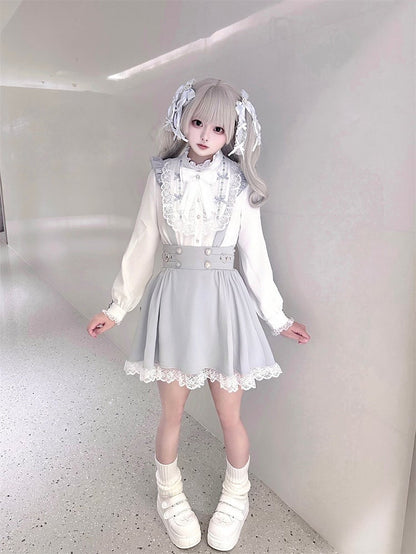 Kei and Decorative Beaded Dress Buckles Jirai Heart Buttons with Dusty Overall Sleeve Flutter Blue