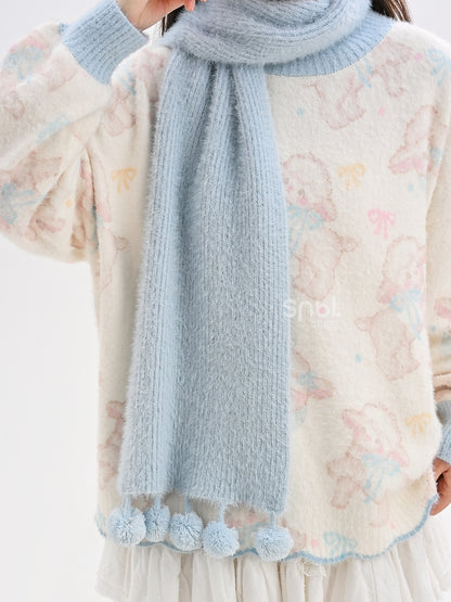 Beige Cute Lamb Pattern Sweater with Scalloped Edge Trim