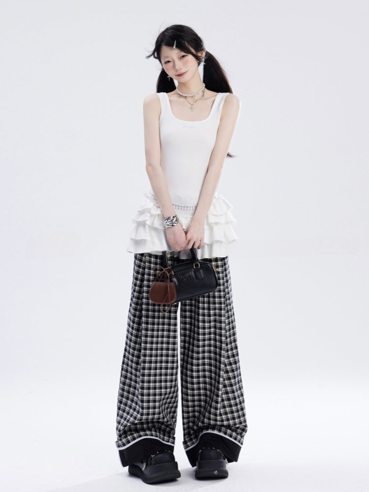 Black  White Plaid Low Waist Straight-Leg Pants