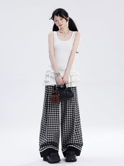 Black  White Plaid Low Waist Straight-Leg Pants