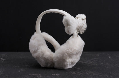 White Handmade Crossand Pins Plush Bone Earmuffs