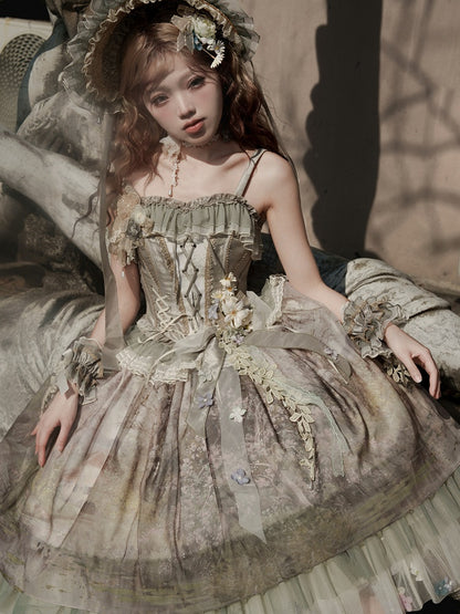 Grünes, elegantes Lolita-Korsett-Top mit Schnürdetails