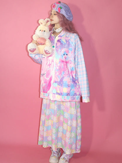 Augenjacke Kawaii Plaid Bär und buntes Muster Guro Print
