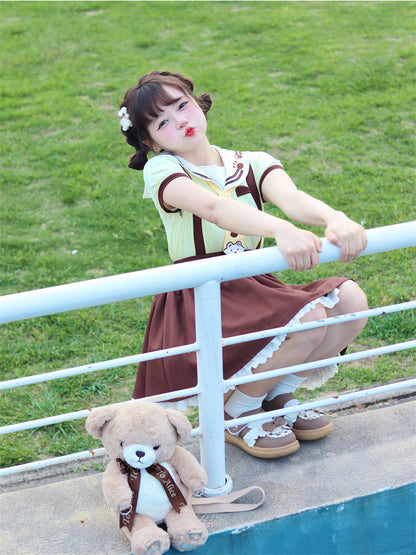 Yellow Sailor Collar Tie Design T-Shirt