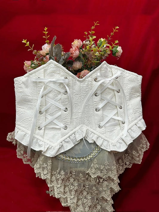 Jacquard Lolita Gothic Corset Belt White