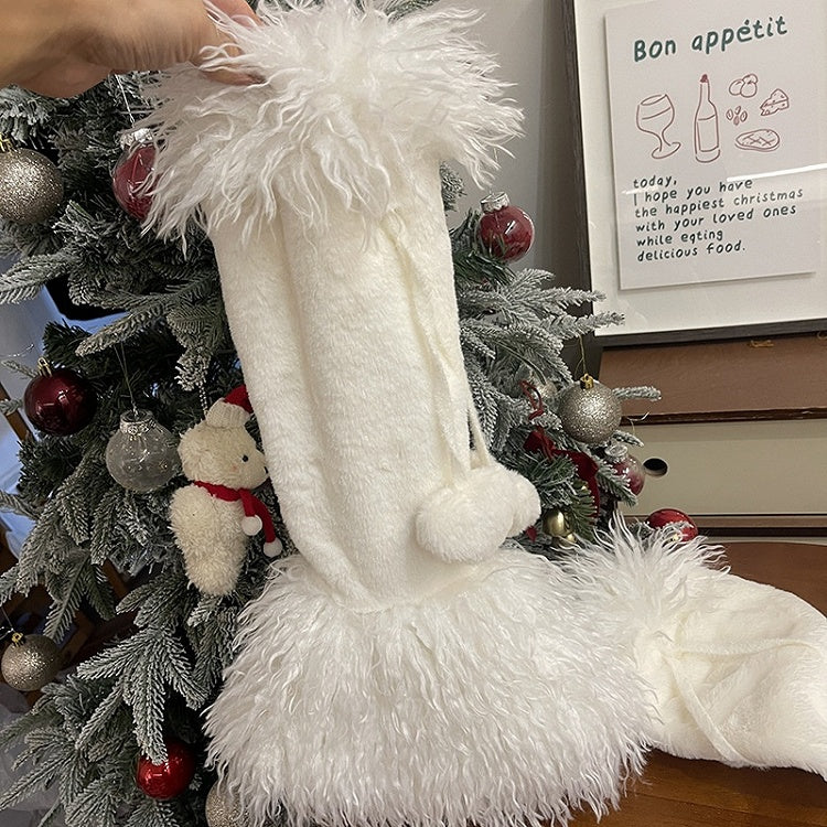 Jambières Lolita blanches à poils longs avec pompons en forme de cœur