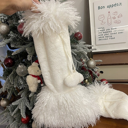 Jambières Lolita blanches à poils longs avec pompons en forme de cœur