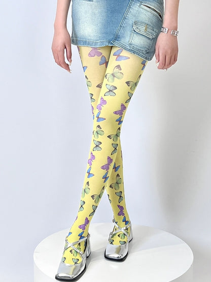 Tights Butterfly Print Yellow/Black