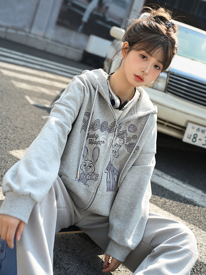 Zootopia Judy and Nick Print Grey Zip Hoodie