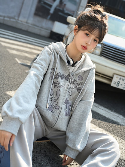 Zootopia Judy and Nick Print Grey Zip Hoodie