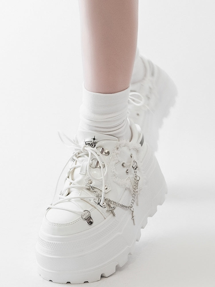 Ties Platform Detachable Punk Chain Shoes Design White Cross Lace-up Charm Front With