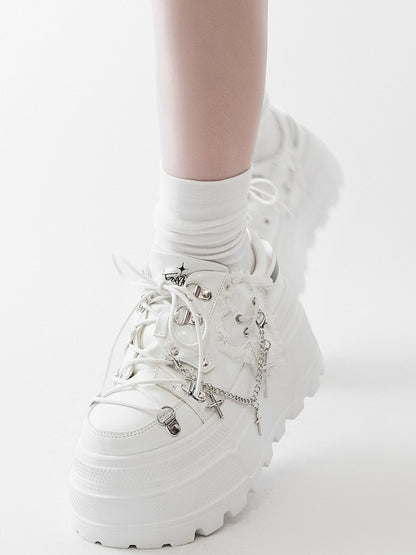Ties Platform Detachable Punk Chain Shoes Design White Cross Lace-up Charm Front With